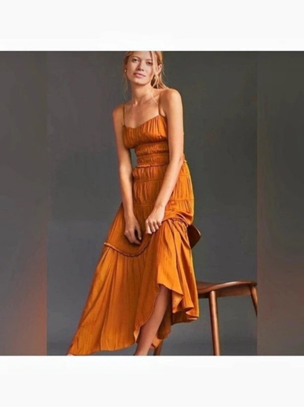 Anthropologie Margie Smocked Maxi Dress Orange
